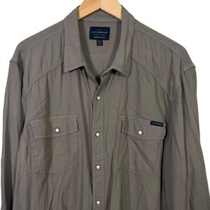 Lucky Brand Mens XL Long Sleeve Button Down Shirt Olive Green‎ Soft Pearl Snap